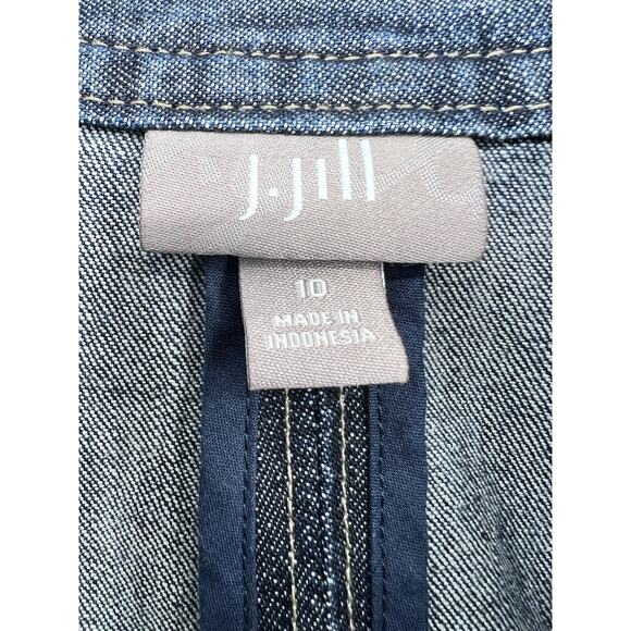 J.Jill Women's Jacket Size 10 Blue Denim Jean Long Sleeve Button Up Dark Wash - Picture 4 of 10